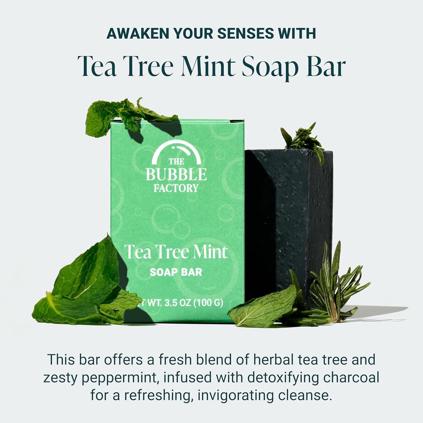 The Bubble Factory Handmade Soap, All Natural Soap for Women & Men, Hand, Bath & Body Natural Bar Soap, Vegan, Palm Oil Free, Made in USA with Shea Butter + Essential Oils, Tea Tree Mint, Single