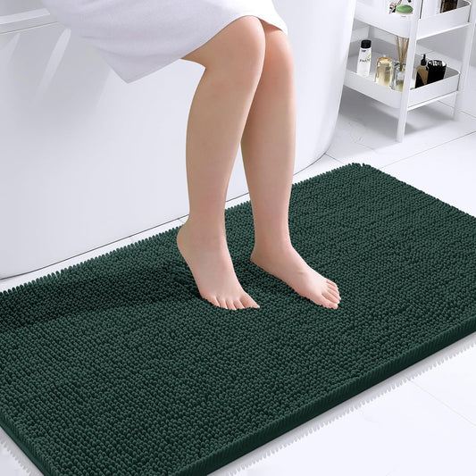 OLANLY Bathroom Rugs 44x24, Extra Soft Absorbent Chenille Bath Rugs, Rubber Backing Quick Dry, Machine Washable Bath Mats for Bathroom Floor, Tub and Shower, Home Decor Accessories, Blackish Green
