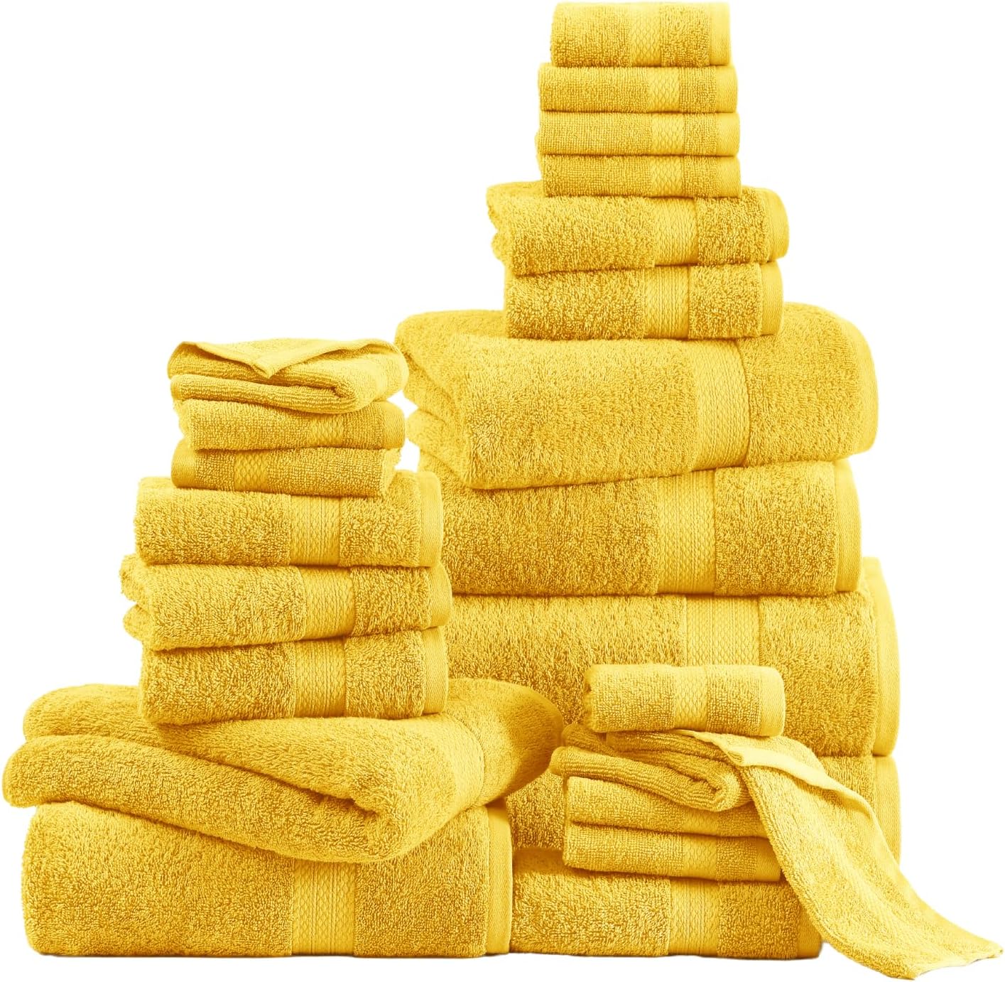 LANE LINEN 100% Cotton Bathroom Towel Set - 24 Pcs - Ring Spun, Very Soft & Absorbent - 2 Bath Sheets, 4 Fingertip, 4 Bath, 6 Hand Towels, 8 Washcloths - Remains Fluffy After Multiple Washes - Mimosa