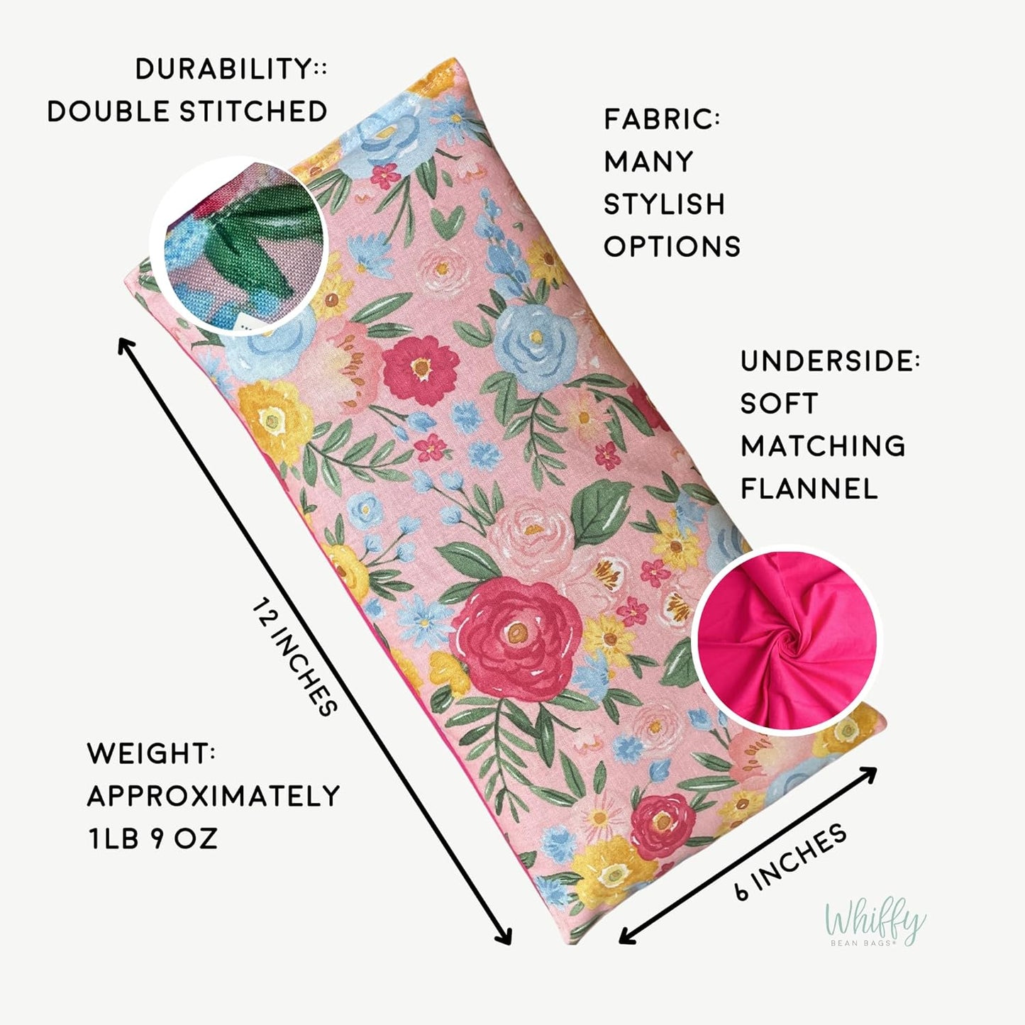 Large Microwave Heating Pad with Flax Seed, Scented or Unscented, Good For Back Pain or Cramps, Moist Heat Therapy or Ice Pack, Microwavable Bean Bag, 6" x 12" (Pink Floral, No Added Herbs)