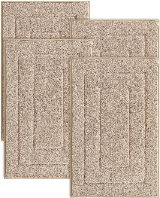DEXI Bathroom Rug Set 4 Piece 24x16, Non Slip Washable Bath Mat for Shower Floor, Absorbent Soft Bathmat with Rubber Backing, Quick Dry Microfiber Carpet, Beige