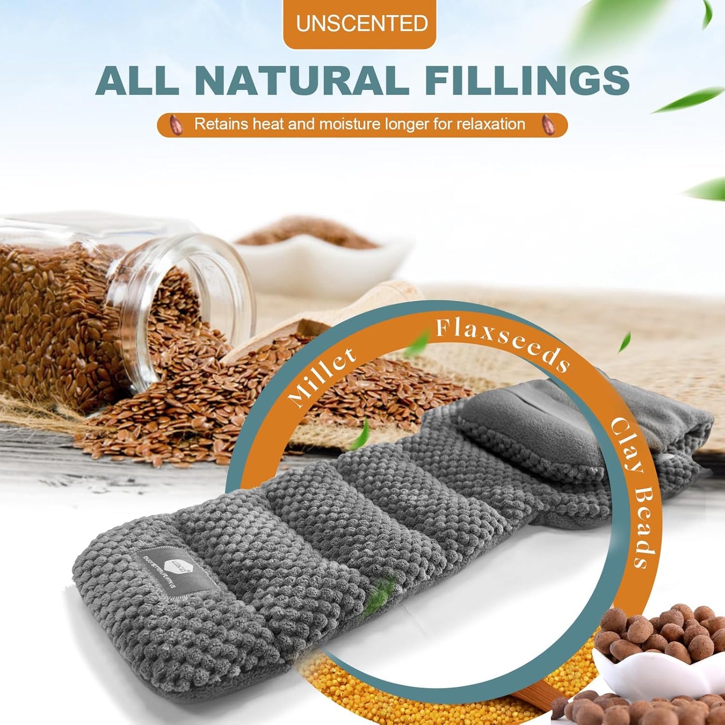 uncn Microwavable Heating Pads for Neck and Shoulders Pain Relief Microwave Heat Pack Versatile Weighted Moist Heated Neck Wrap Reusable Herbal Nature Calming Beanbag Warm Compress 29X7 in 2.4Pounds