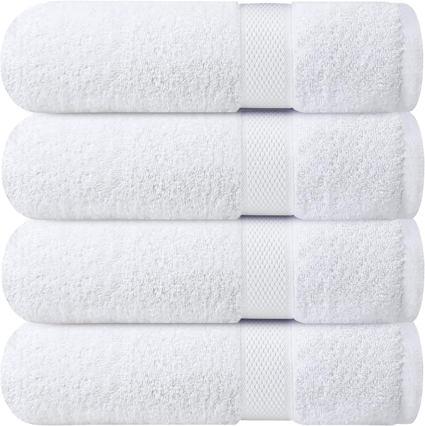 Infinitee Xclusives Luxury 100% Ring-Spun Cotton White Bath Towels Set of 4 (27x54 inches) – Soft, Absorbent & Quick-Drying Towels for Bathroom, Gym, Spa & Hotel Use (Brilliant White, Bath Towels)