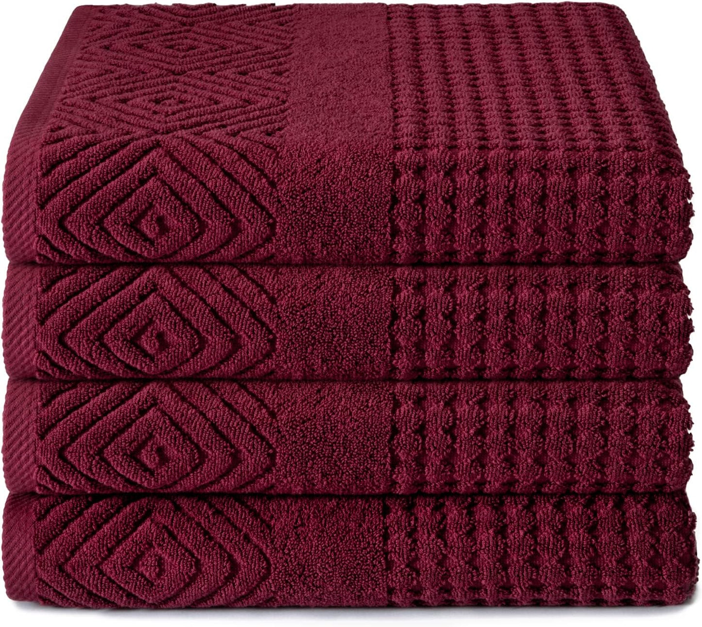 Texere 100% Organic Cotton Jacquard Towel Sets (Diamond, Merlot, 4 Bath Towels)