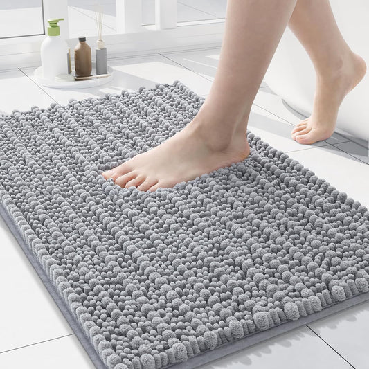 Arotive Luxury Chenille Bathroom Rug Mat, Extra Soft Thick Absorbent Shaggy Bath Rugs, Non-Slip Machine Wash Dry, Plush Bath Mats for Bathroom, Shower and Tub, 30x17, Light Grey