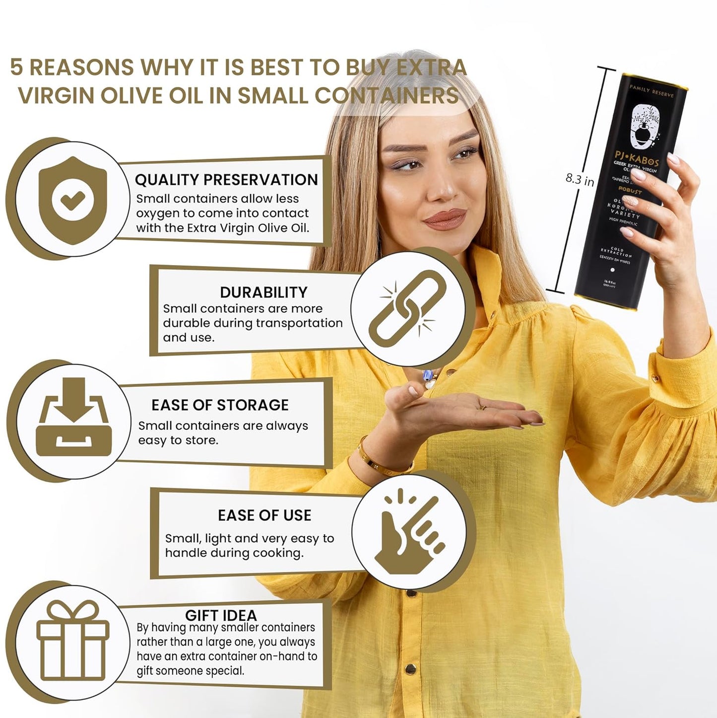 P.J. KABOS 2024/25 Harvest, Very High Phenolic (750+mg/kg), Natural Greek Extra Virgin Olive Oil, Kosher, Greece, Cold Extracted, 16.9 oz Tin, "Family Reserve - Robust" (3-PACK)