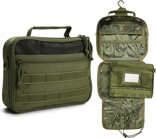 SUNRISING Tactical Toiletry Bag for Men - Hanging Travel Dopp Kit, Shaving Hygiene Organizer, Durable Bathroom Essentials for Short Trips & Camping Army Green