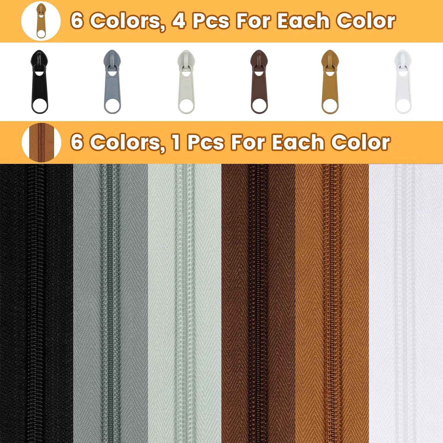 DOITEM 5# Zippers 12 m Nylon Endless Zip Set with Slider and Zip for Sewing and Crafts (6 Colors)