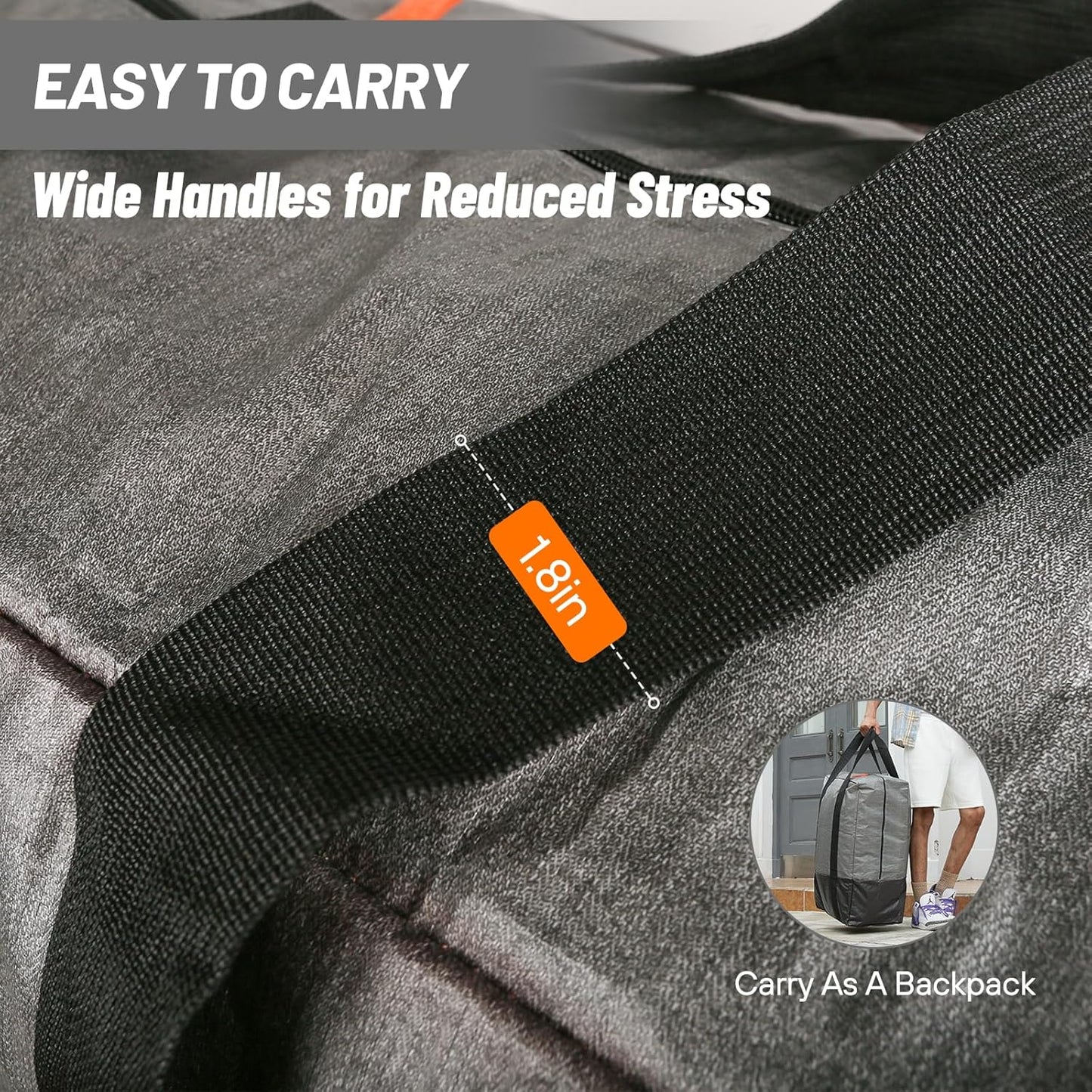 4 Pack Moving Bags Heavy Duty, Storage Bags for Clothes, Large Packing Tote with Wrap Around Handles, Internal Compression Straps, Alternative to Moving Boxes, Grey and Black