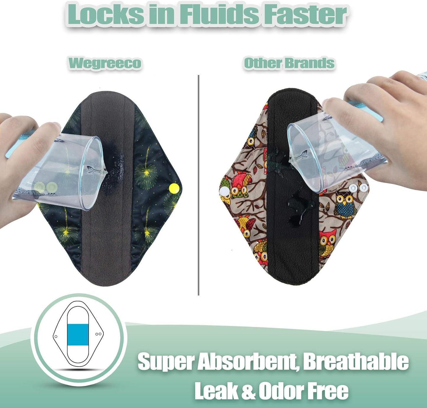 wegreeco Reusable Menstrual Pads - Reusable Sanitary Pads | Reusable Panty Liners | Soft Cloth Menstrual Pads - 6 Pack with 1 Cloth Mini Wet Bag (Small, Dandelion)