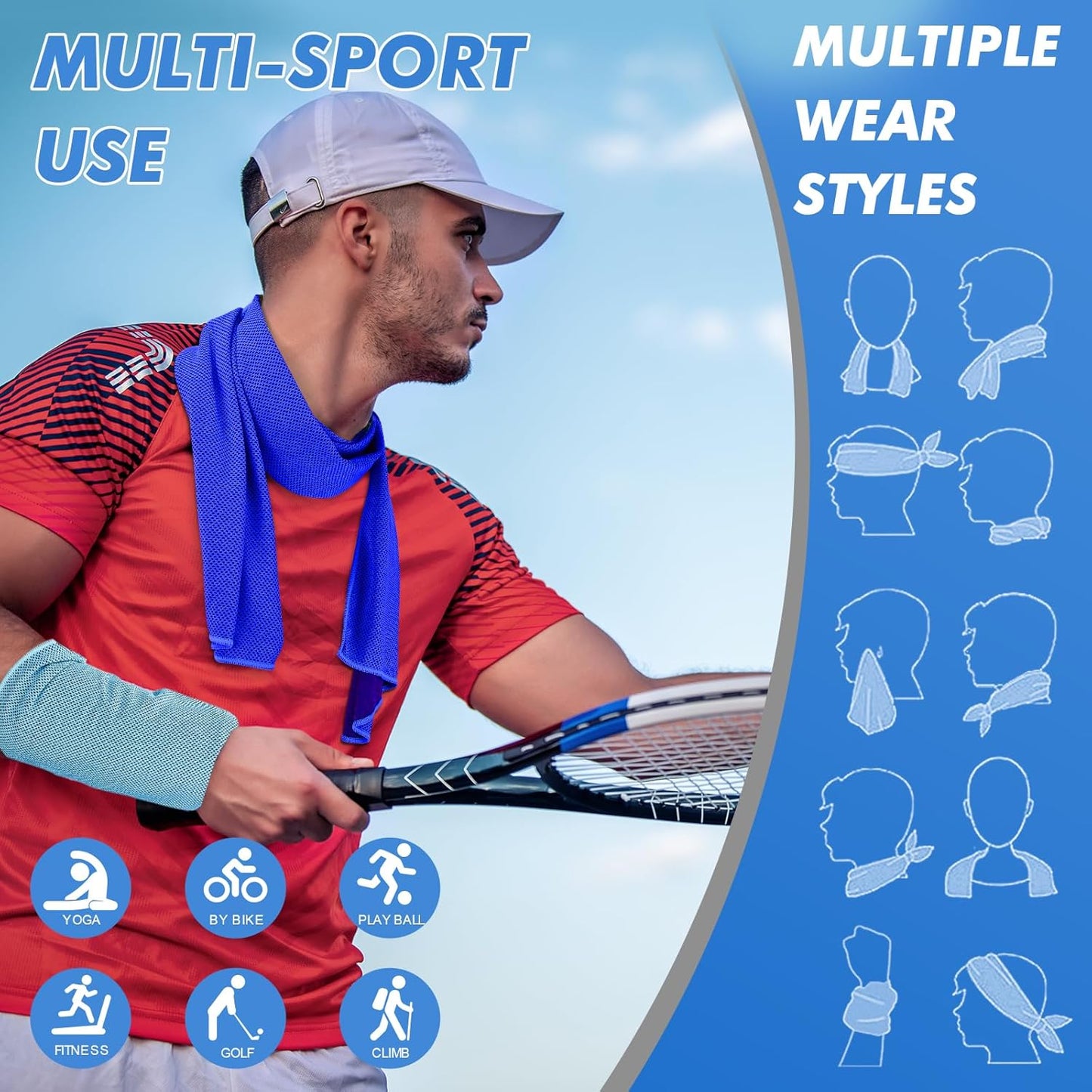 6 Pack Cooling Towels (47"x12") for Neck and Face, Ice Towel for Hot Weather, Soft Breathable Chilly Gym Towels, Microfiber Towel for Work Out, Yoga, Running, Camping & More Activities