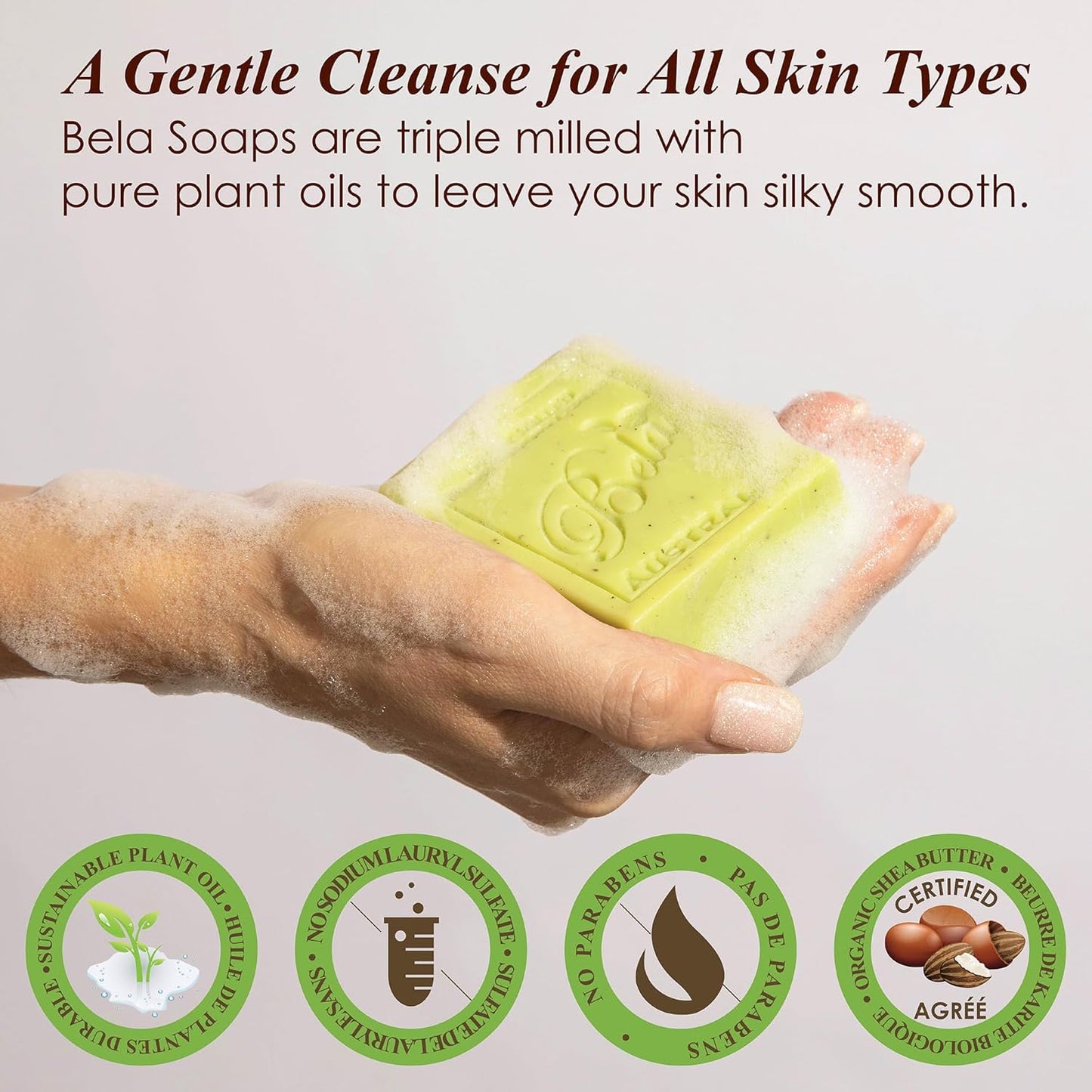 BELA Eucalyptus with Lemon Soap 3.3 oz Pack of 12, Long Lasting Triple Milled French Soap Enriched with Organic Shea Butter, Rich Creamy Lather, Made in Australia