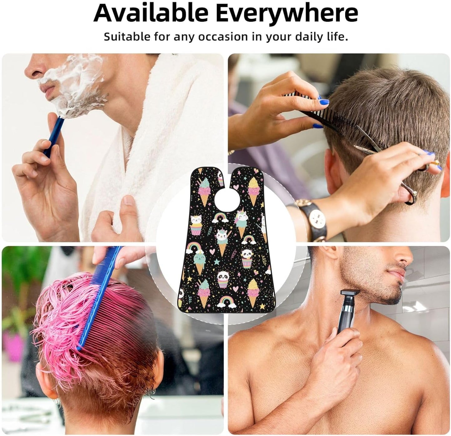 Beard Trimming Hair Catcher, Ice Cream Animals Cat Panda Unicorns Colorful Polka Dots Black Shave Bib, Non-Stick Bib Apron Waterproof, Shaving Tool for Men for Husband Father’s Day