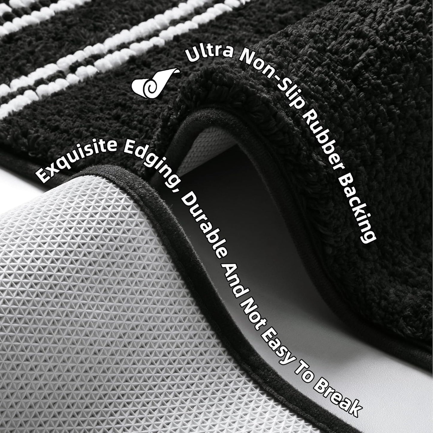 Bathroom Rugs 20x32 Extra Soft Absorbent Bath Mat Chenille Non Slip Shower Mat Rubber Backing Machine Washable Bath Mats for Bathroom Shaggy Black Bath Rugs for Tub, Hallway