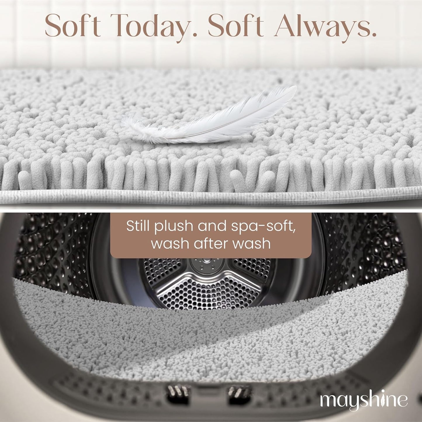 MAYSHINE Plush Shaggy Chenille Bath Mat | Extra Soft, Super Absorbent, Non-Slip Bathroom Rug | Fluffy Microfiber, Area Rug Sets for Bathroom Floor, Kitchen, Living Room | 71"x31" | White