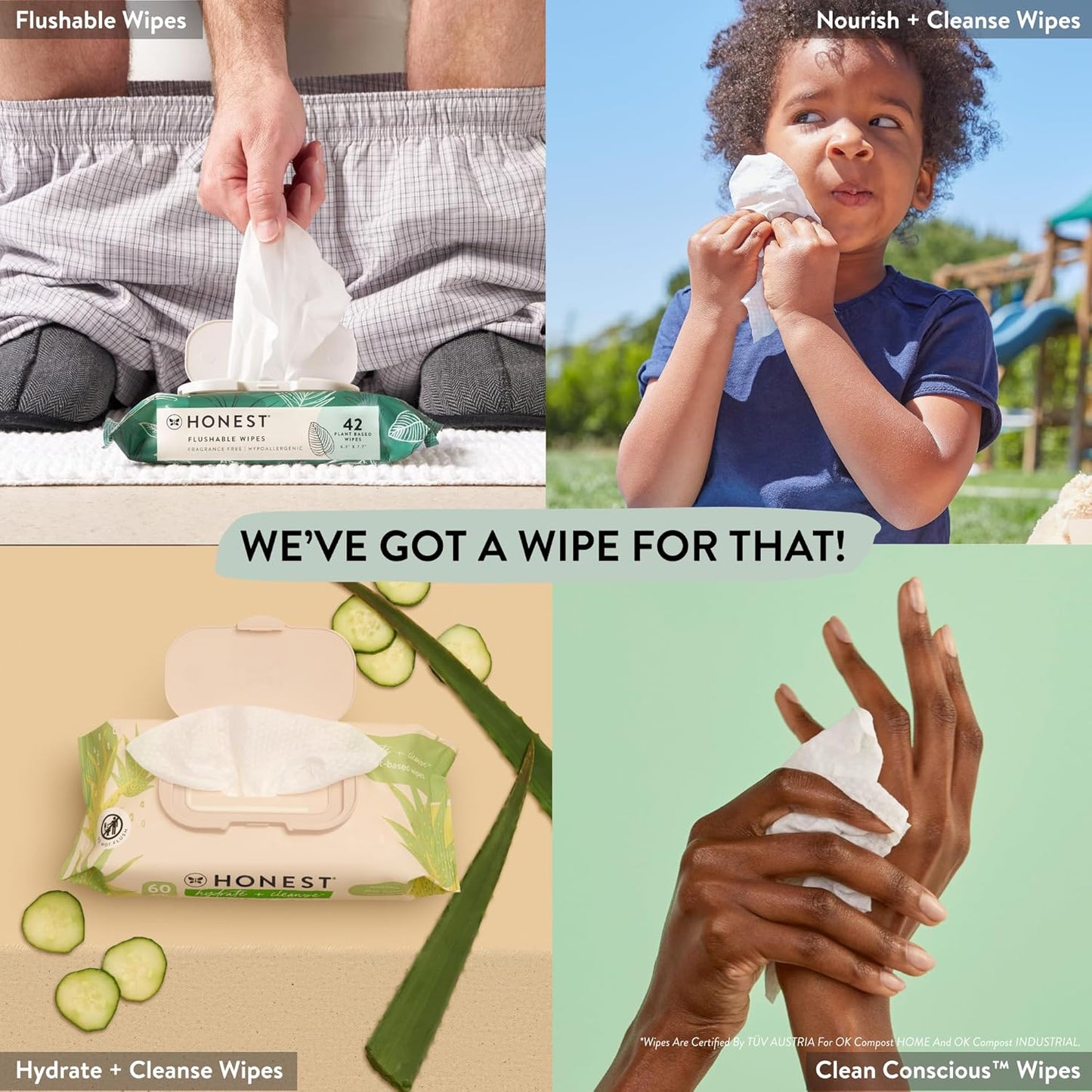 The Honest Company Clean Conscious Multi-Use Wipes Hypoallergenic and Unscented for Sensitive Baby Skin Over 99% Water Compostable Plant Based Baby Wipes Rainbow 60 Count
