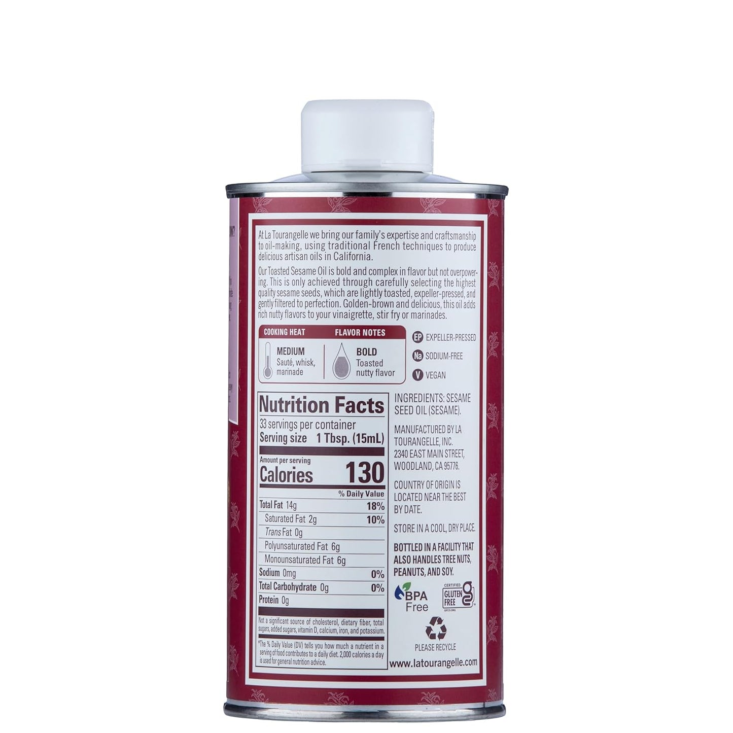 La Tourangelle, Toasted Sesame Oil, Great for Cooking, Add to Noodles, Stir-Fry, Vegetables, Vinaigrettes, and Marinades, 16.9 Fl Oz