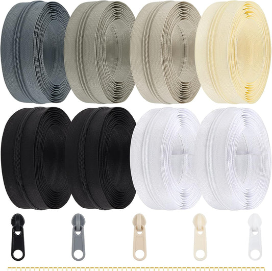 Zippers by The Yard for Sewing, DOITEM 2.8 mm Zippers 22.4 m Nylon Endless Zip Set with Slider and Zip for Sewing and Crafts – 6 Colors