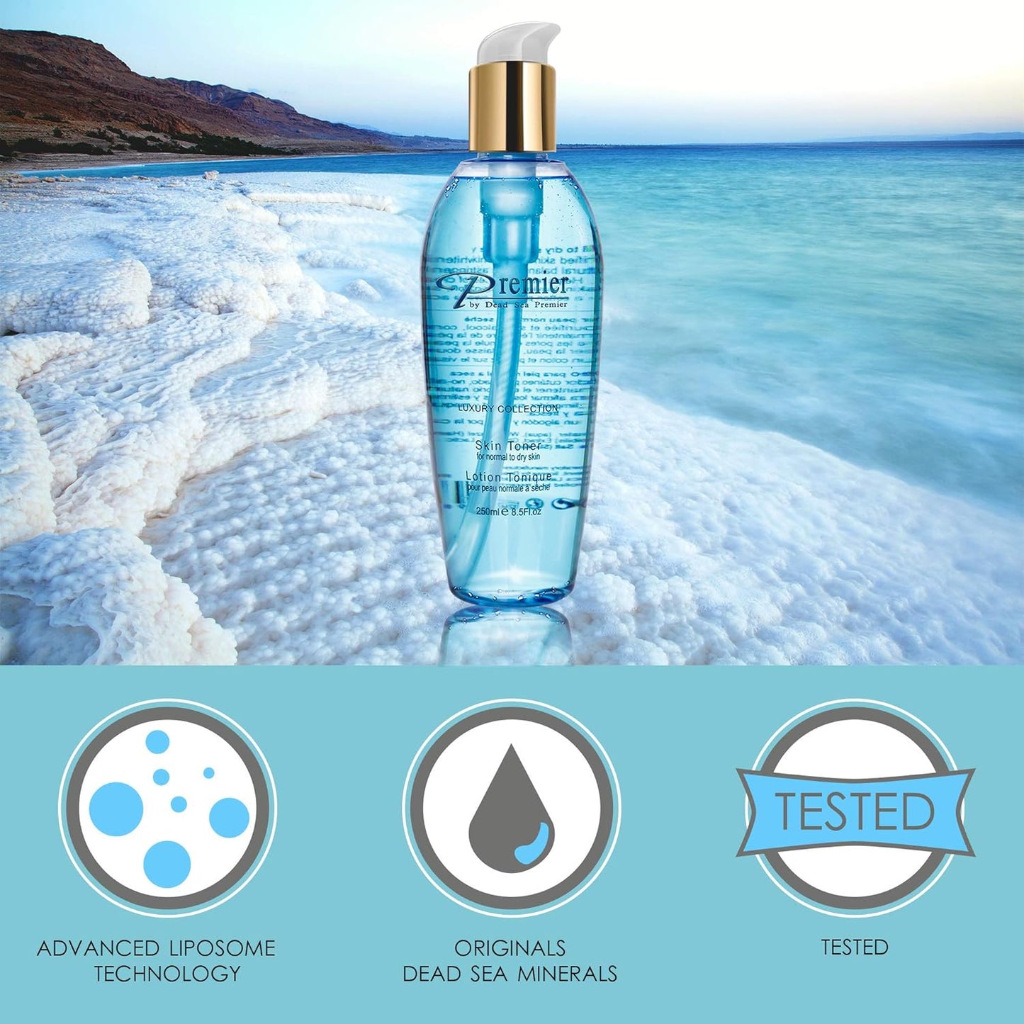 Premier Dead Sea Skin Toner Normal To Dry Skin, pH 5.5 balancing, non alcoholic toner that is mild and gentle to skin, natural ingredients with witch hazel and minerals 8.5fl.oz