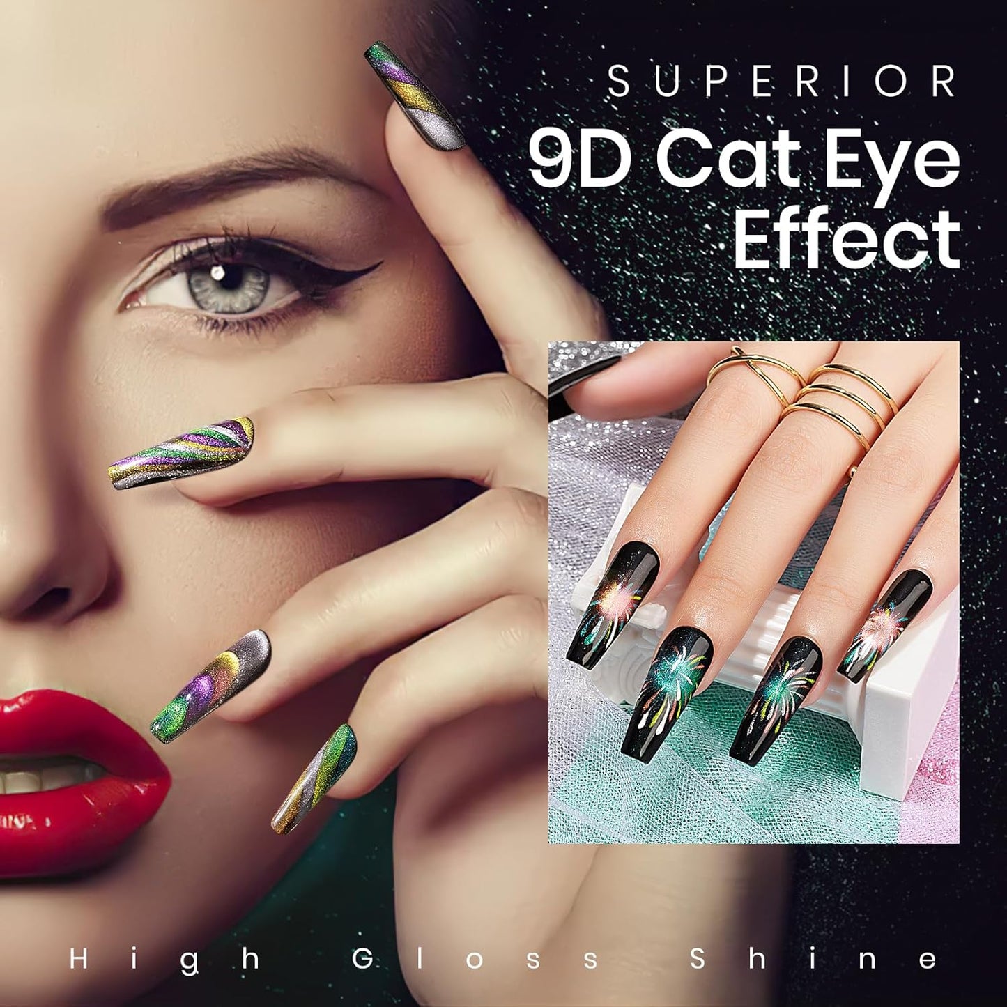 MIZHSE Cat Eye Nail Polish Set: 8 Colors with Magnet Stick, Classic Holographic Glitter Galaxy Colors UV Gel Nail Kit for Nail Salon Home DIY