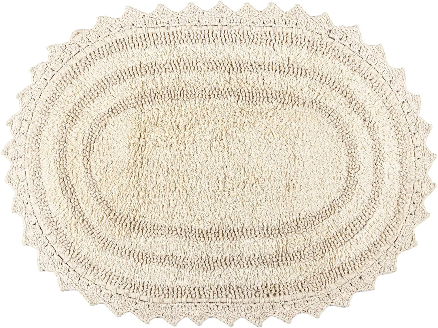 RAJRANG Bathroom Mat for Kitchen and Spa with Crochet Pattern Cotton Absorbent Soft Reversible Woven Bath Rug Shortbread Oval 34x21 Inches