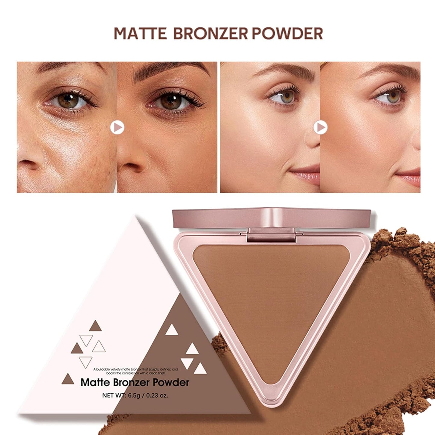 MAEPEOR Matte Bronzer Powder 5 Colors Buildable Natural Contour Bronzer Palette Long Lasting Setting Face Bronzered Powder (02 Dark)