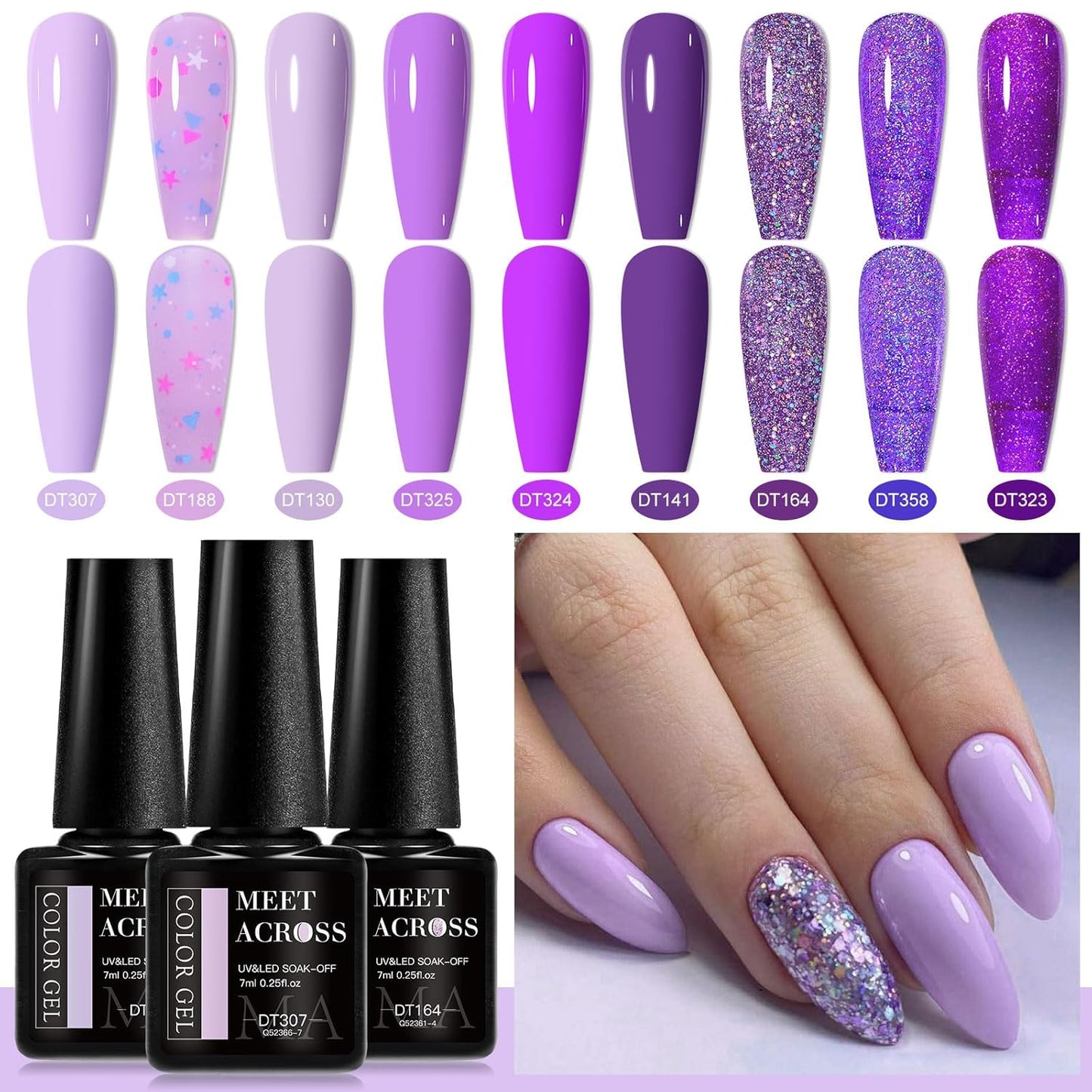 MEET ACROSS 9 Colors Gel Nail Polish + 3PCS Function Gel Nail Polish Kit,Fashion Nail Art Set Design Gifts for Women Manicure Salon (SET2, 12pcs)