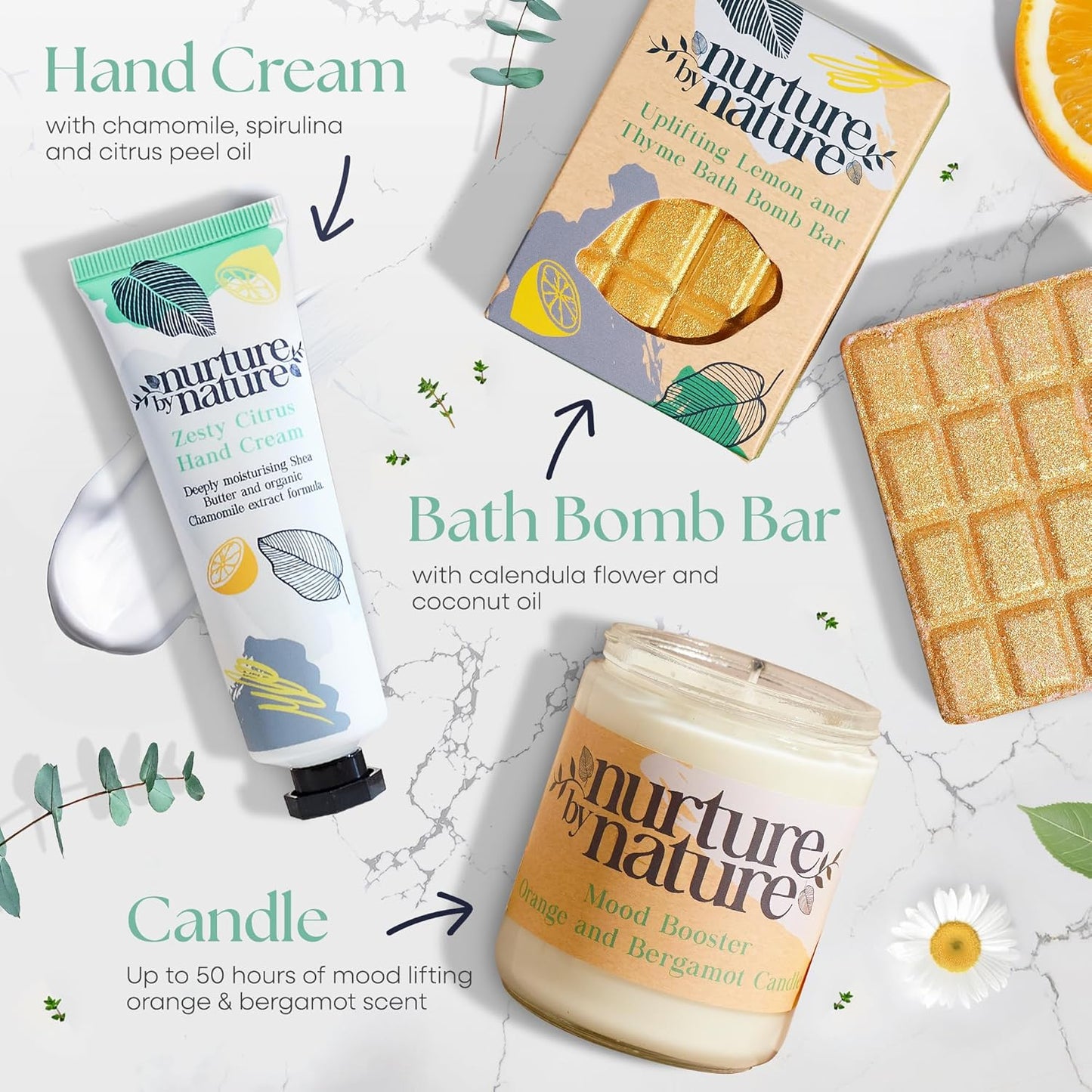 Nurture by Nature RELAX & UPLIFT Spa Kit for Women – Birthday Gifts for Women – 6 Piece Gift Basket with Hand Soap, Body Scrub, Hand Cream & More - Vegan Self Care Kit - Relaxation Gifts for Her