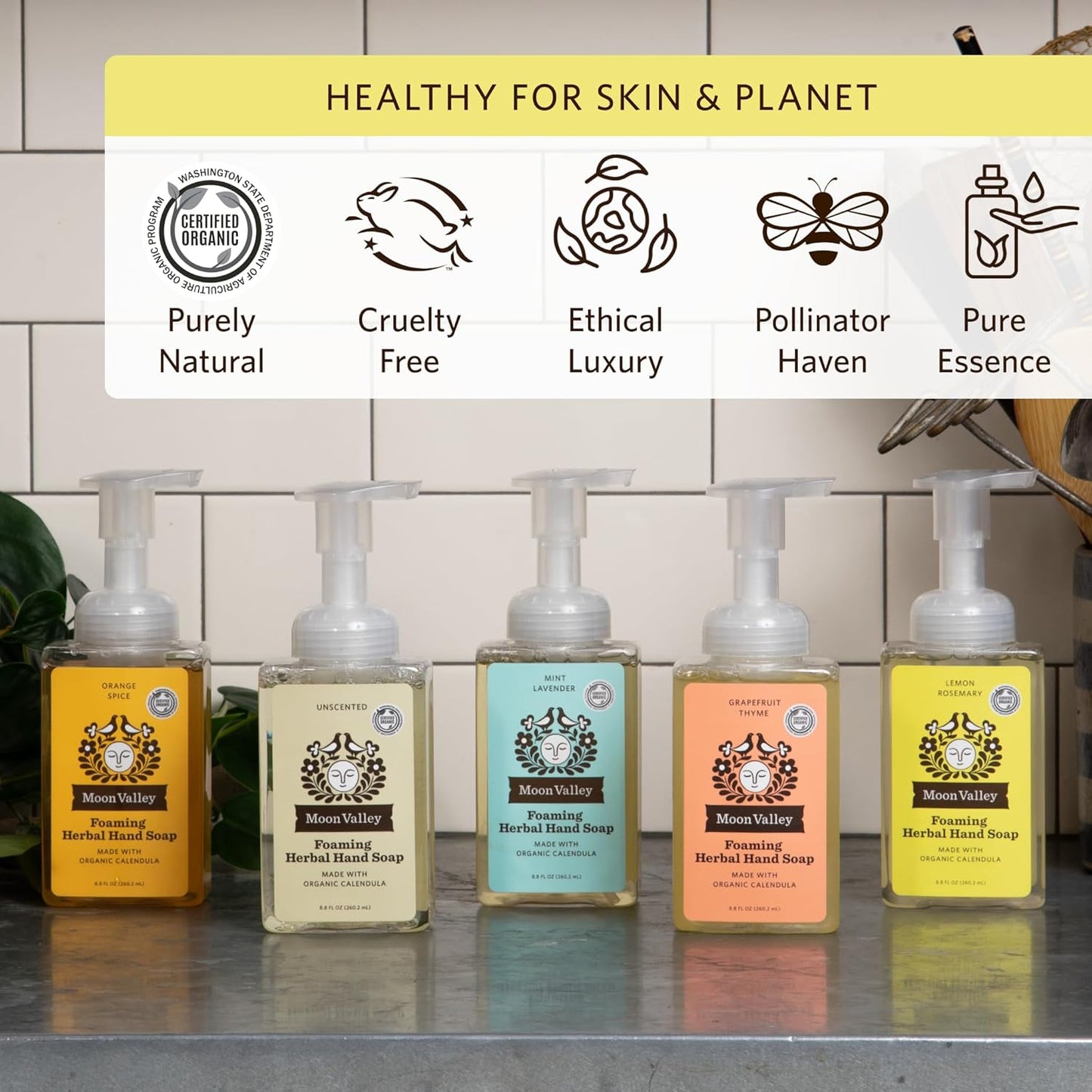 Moon Valley Herbal Foaming Hand Soap, Lemon Rosemary Two Pack, Vegan, Recyclable Bottle