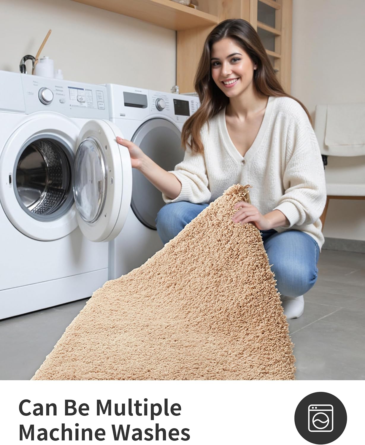 ILANGO Beige Toilet Rugs U Shaped 22" × 24" Non Slip & Super Absorbent Extra Thick Soft, Washable Bath Mats for Bathroom Floor, Microfiber Plush Shaggy Contour Bath Rugs for Toilet,Dry Quick