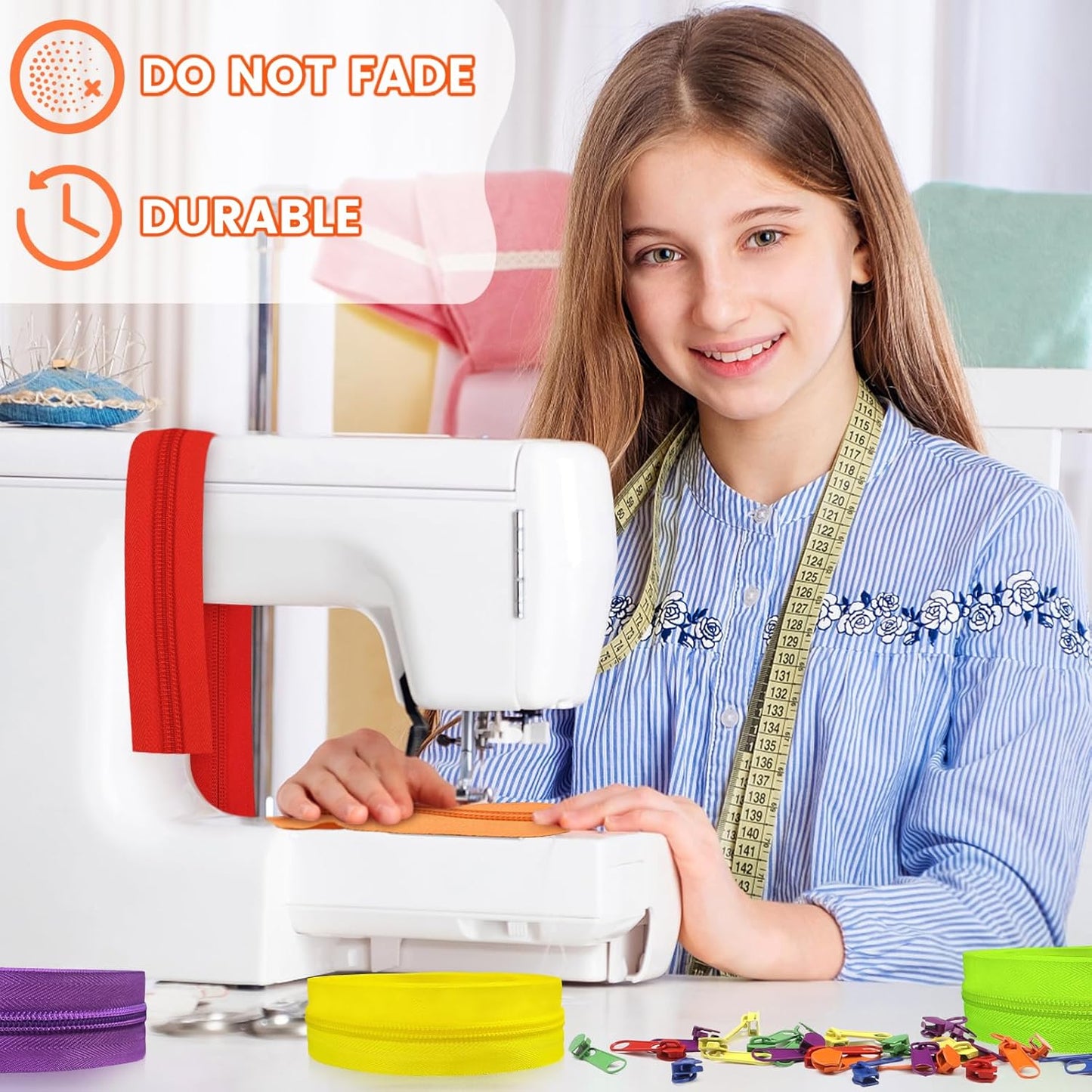 DOITEM 13.5 Yards 6 Pieces Sewing Zippers #5 Nylon Coil Zippers Assorted Zipper for Sewing with 24 Zipper Sliders for DIY Tailor Sewing Crafts Supplies, 6 Colors