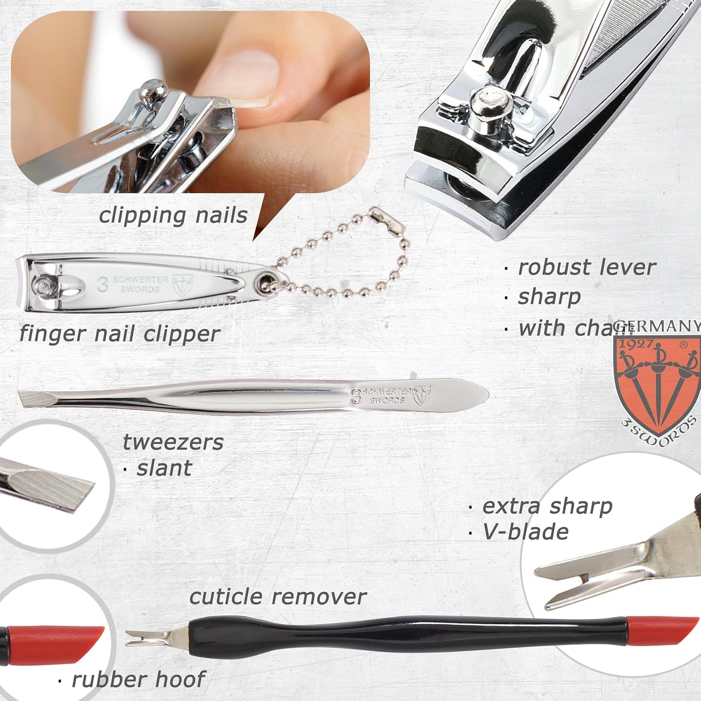 3 Swords Germany - brand quality 7 piece manicure pedicure grooming kit set for professional finger & toe nail care scissors clipper fashion leather case in gift box, Made by 3 Swords Germany (6318)