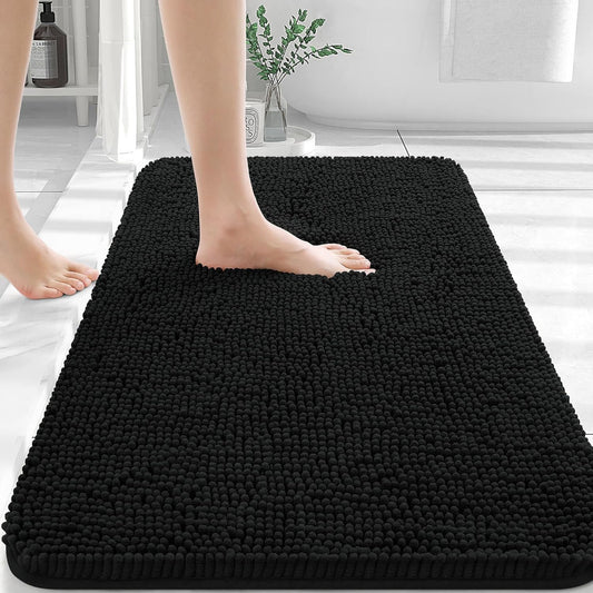 OLANLY Bathroom Rugs 36x24, Extra Soft Absorbent Chenille Bath Rugs, Rubber Backing Quick Dry, Machine Washable Bath Mats for Bathroom Floor, Tub and Shower, Home Decor Accessories, Black