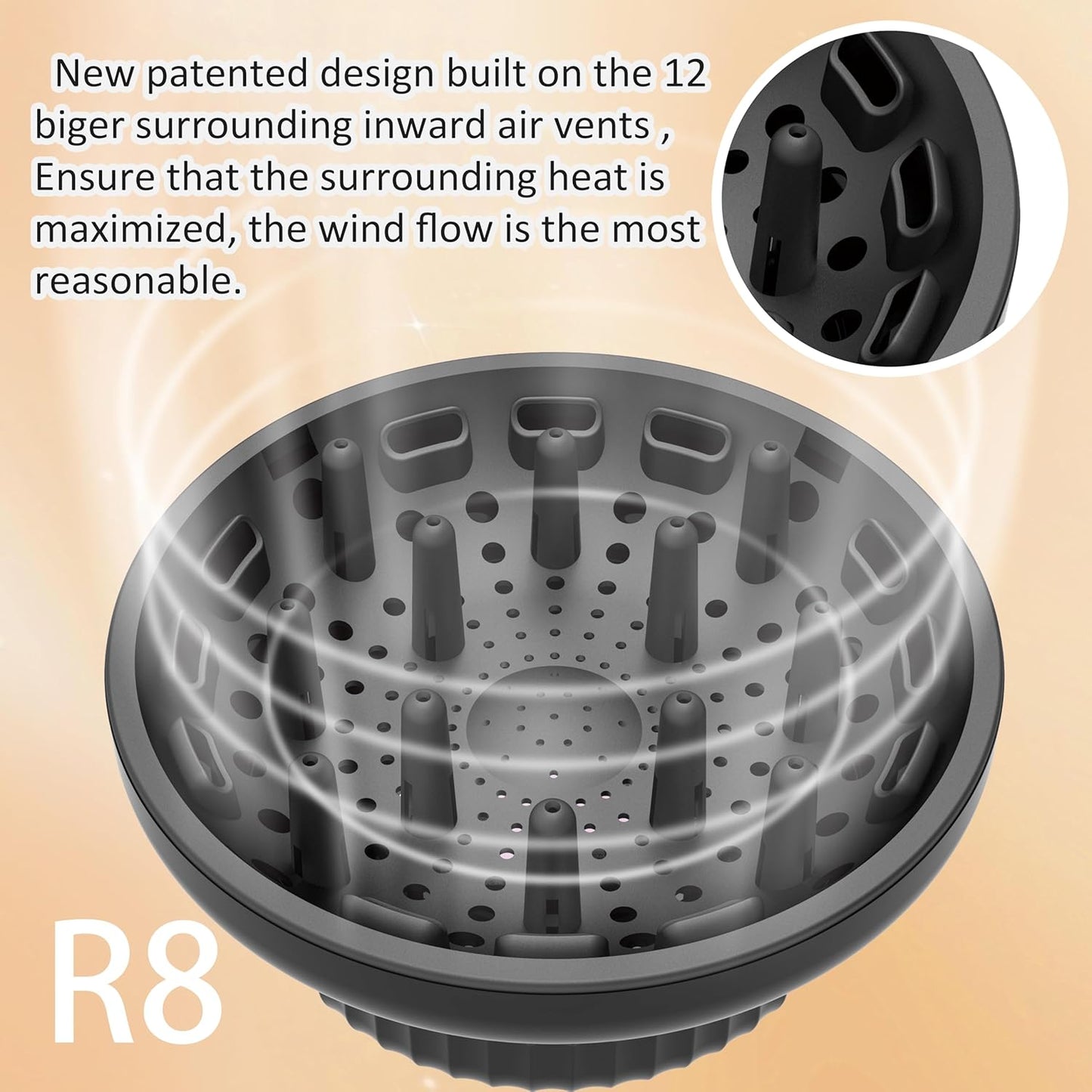 Hair Difuser Attachment Universal Diffuser Hair Dryer for 1.4-inch to 2.4- inch Blow Dryer, Hair Diffuser for Curly Hair and Natural Wavy Hair (Black)