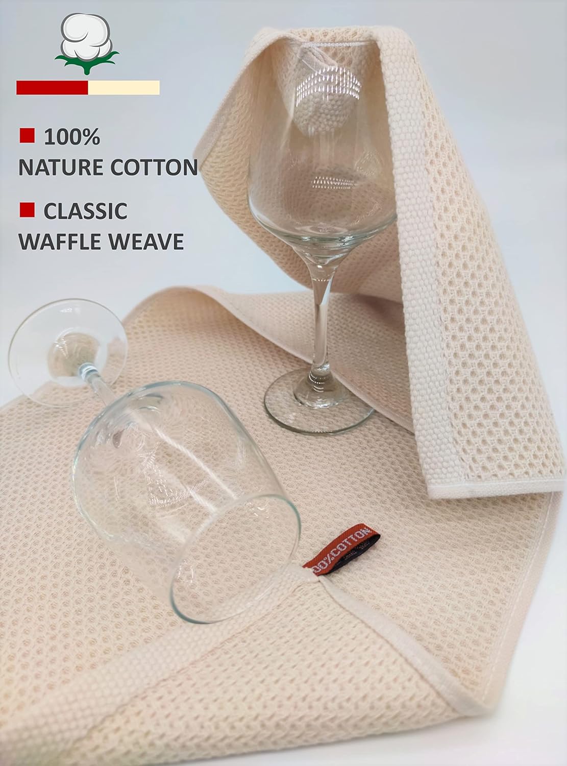 Kitchen Towels 100% Cotton Waffle Weave Dish Towel for Cleaning Drying Dishes Extra Absorbent and Soft, Dish Cloth,13 x 28 in, 8 Pack (Beige+Dark Grey+Brown+Red-8 Pack)