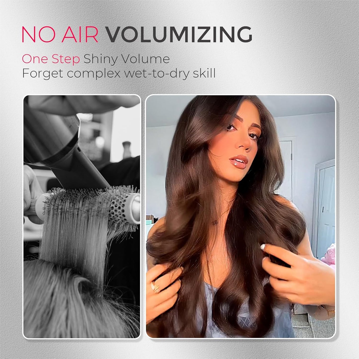 TYMO Thermal Brush Curling Brush - STYLUX 1.7 Inch Blowout Volumizer with Flexi-Fit for Hair Straightening, Heated Round Styler Tool, Hair Straightener and Curler 2 in 1, Dual Voltage, Metallic Gray