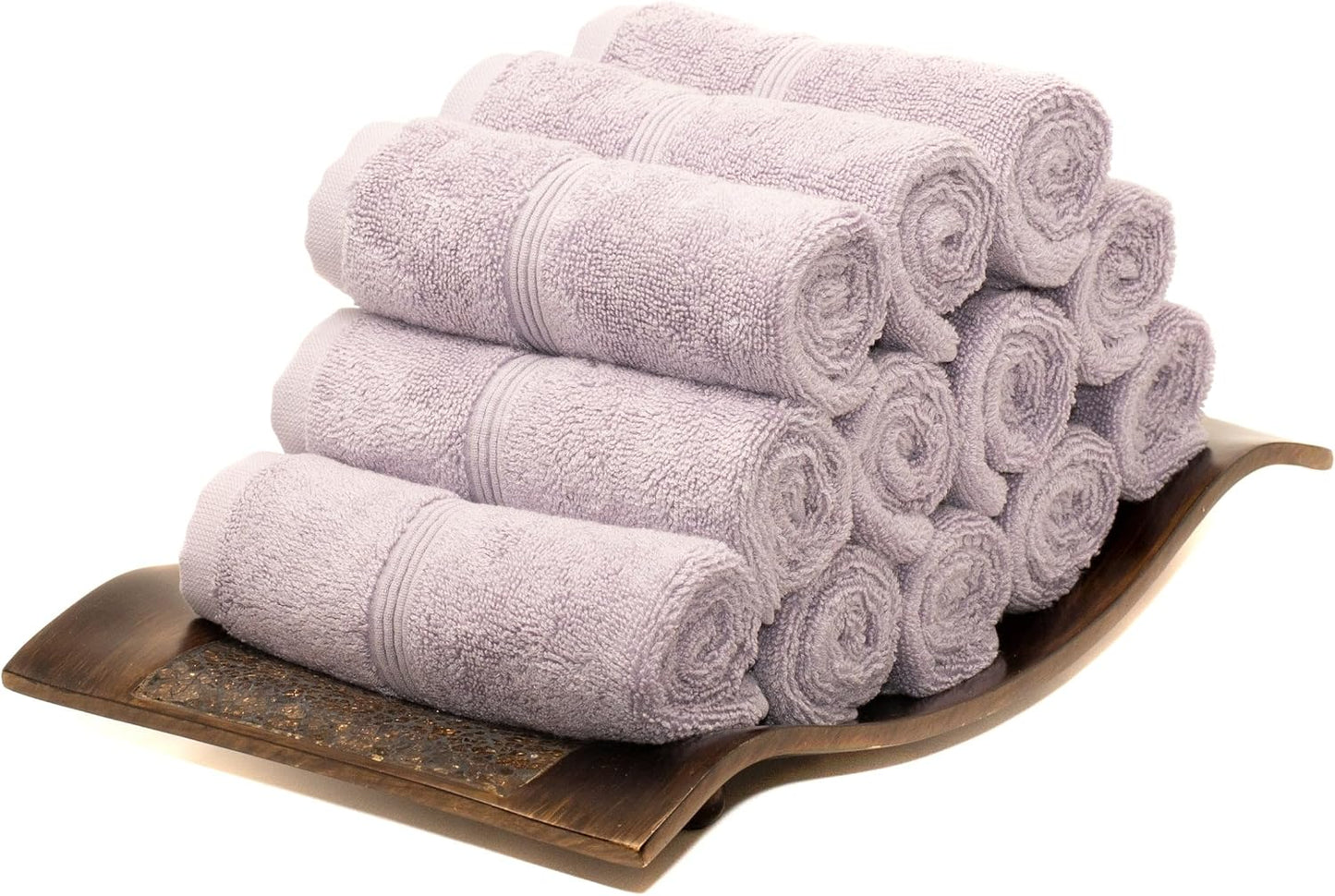 Mosobam Luxury Turkish Towels Set of 12 Washcloths 13X13 Lavender Aura 700 GSM Bamboo Viscose & Aegean Turkish Combed Cotton