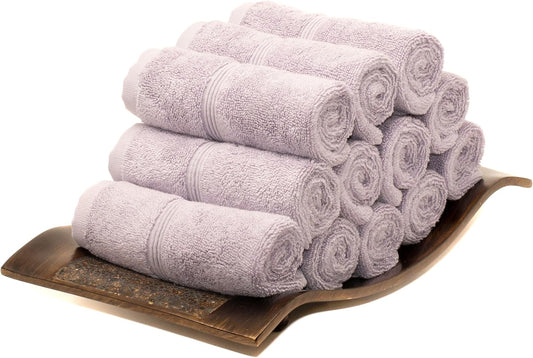 Mosobam Luxury Turkish Towels Set of 12 Washcloths 13X13 Lavender Aura 700 GSM Bamboo Viscose & Aegean Turkish Combed Cotton