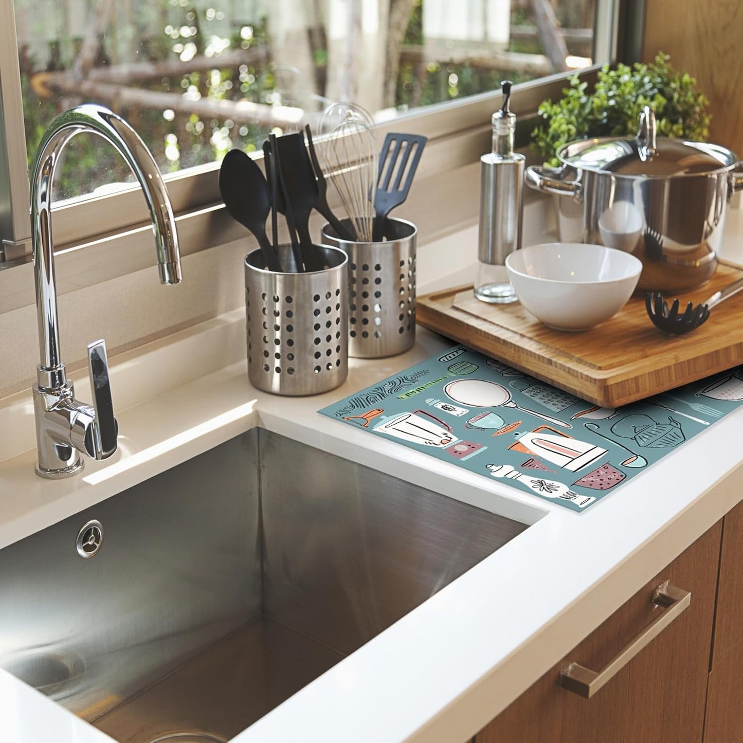 Kitchenware Set Dish Drying Mats 18x24 Inch, Dish Pad Drying Rack Mat for Kitchen Counter Ultra Absorbent Microfiber Dishware Coffee Maker Bar Countertop Decor