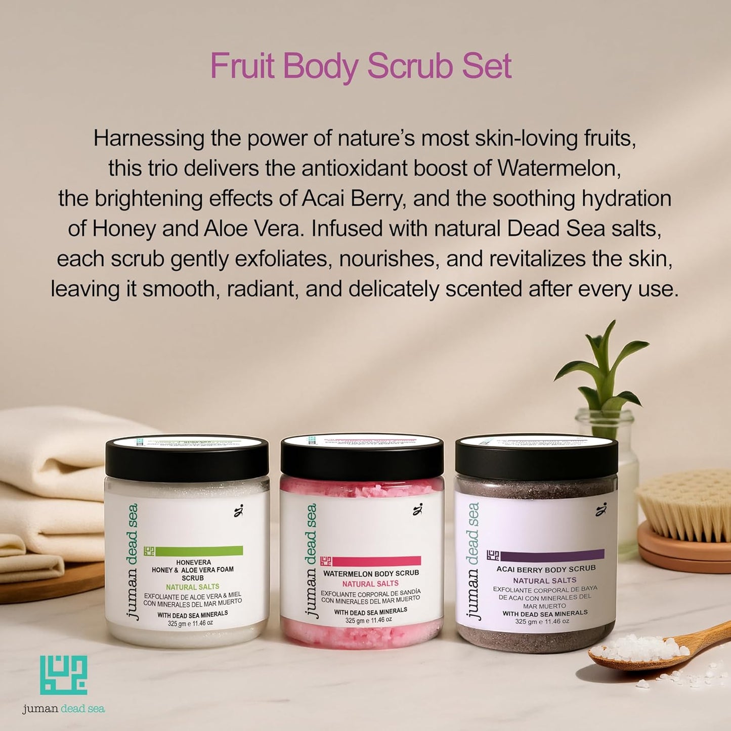 Juman Dead Sea Minerals Fruity Body Scrub Set | Infused with Essential Oils | Gently Exfoliates and Rejuvenates Skin | SlS & Paraben Free | Vegan | Scrub Pack of 3