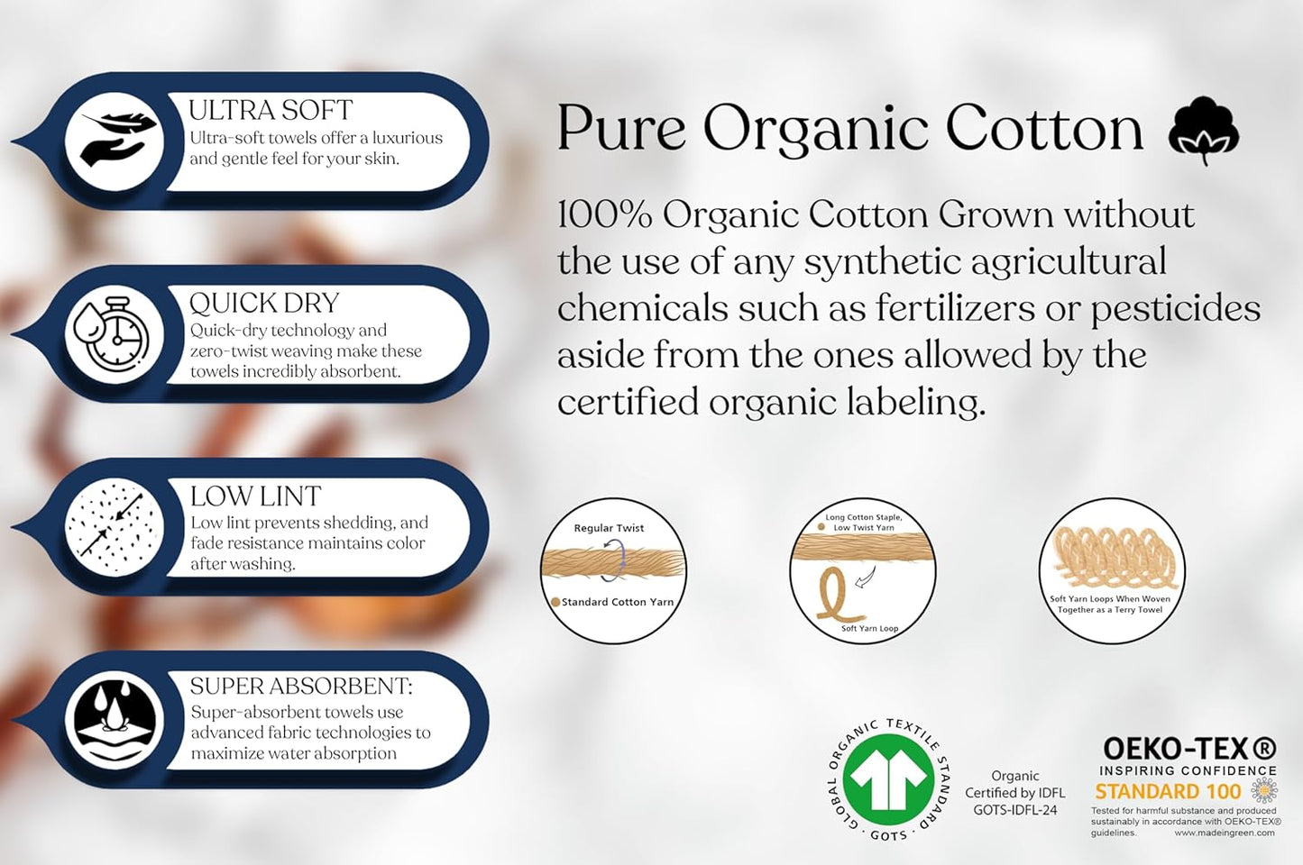 Delara 100% Organic Cotton Towels 650 GSM Plush Feather Touch Quick Dry Bath Sheet, GOTS Certified, Oeko-Tex Green Certified, Organic Cotton Bath Sheet, 36"X70"