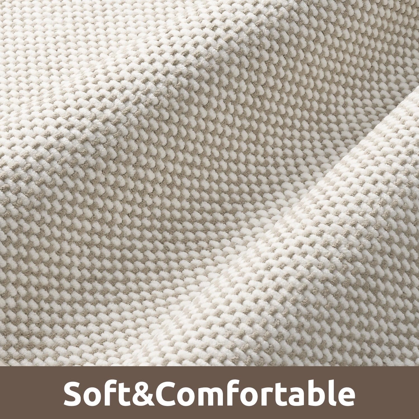 AMOAMI Chenille Bath Mat Super Absorbent Bathroom Mat Quick Dry Bath Mats for Bathroom Rubber Backed Bathroom Rugs Non Slip Washable Fit Under Door, Front of Bathtub, Sink, Beige&White 24"x36"