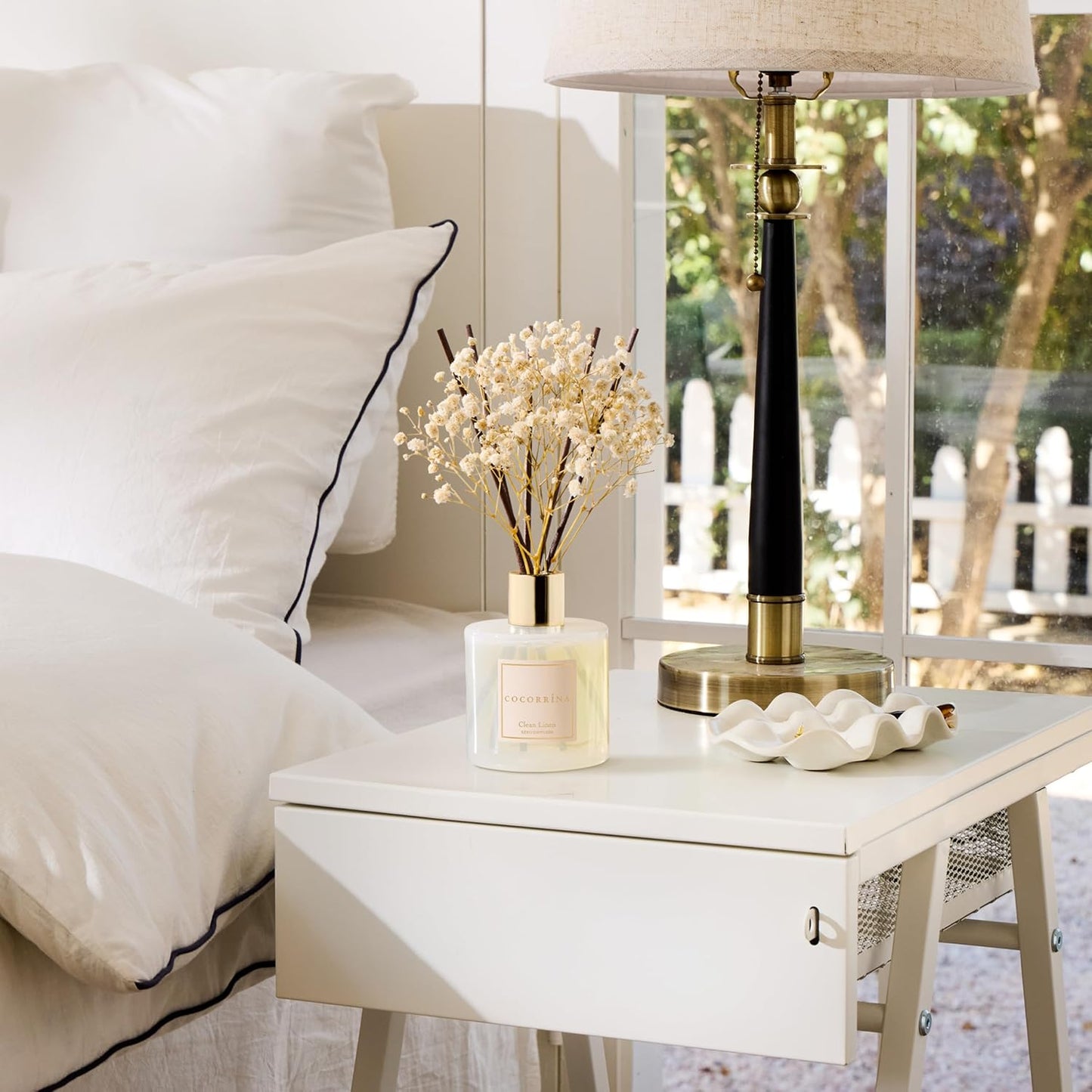 Cocorrína Reed Diffuser Set, Clean Linen 6.7 fl oz Scented Diffuser with Sticks Home Fragrance Reed Diffuser for Bathroom Shelf Decor