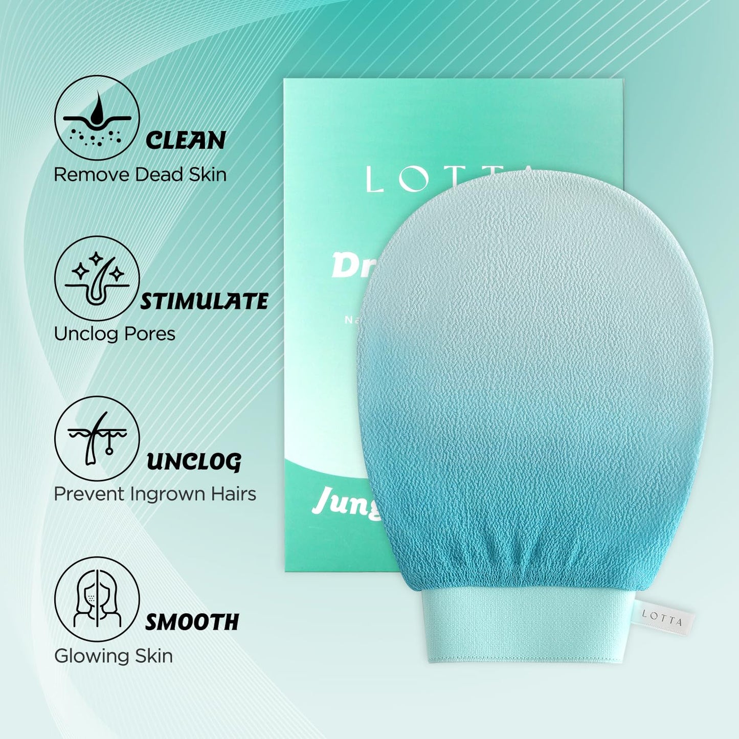 LOTTA Dreamy-Glow Deep Exfoliating Glove - Vegan Dead Skin Removal Body Scrub Mitt Bath Washcloth for Women Shower Exfoliation (Jungle Mist)