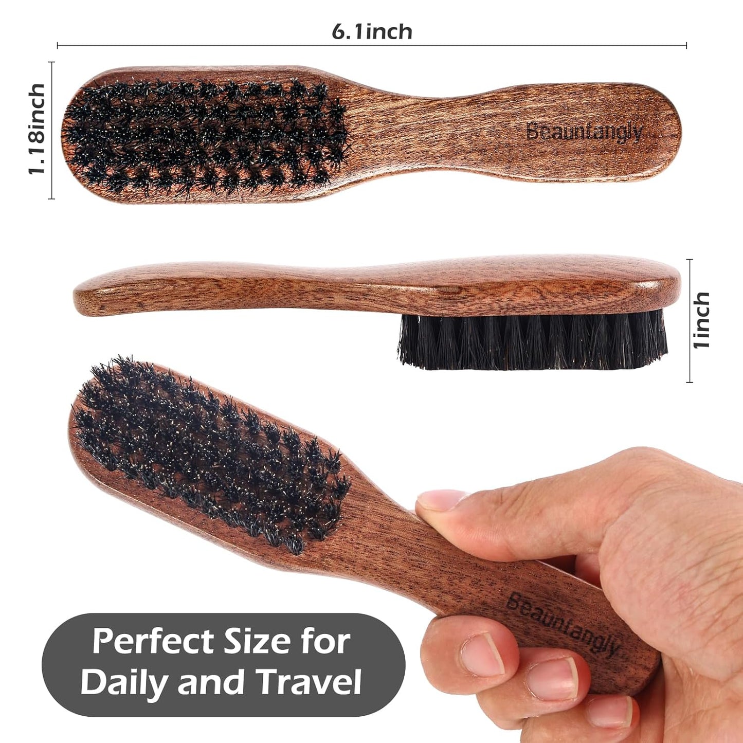 Beard Brush, 100% Real Wild Boar Bristle Walnut Wood Beard & Mustache Comb Brush for Men’s Beard Grooming and Care, Gift for Men to Straighten and Promote Beard Growth
