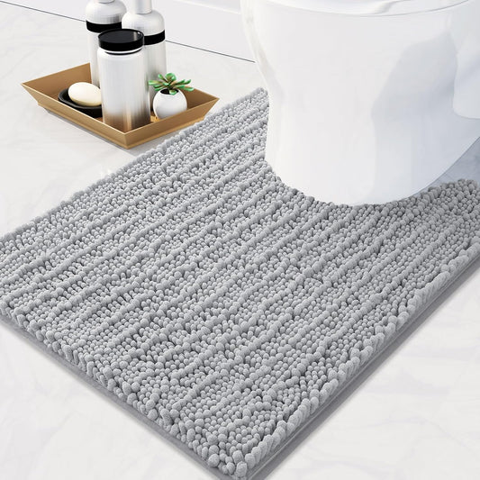 Arotive Luxury Chenille Toilet Rugs U-Shaped, Extra Soft Thick Absorbent Bathroom Mat, Non-Slip Shaggy Plush Contour Rugs, Machine Wash Dry Bath Mat for Toilet Base, 24x24, Light Grey