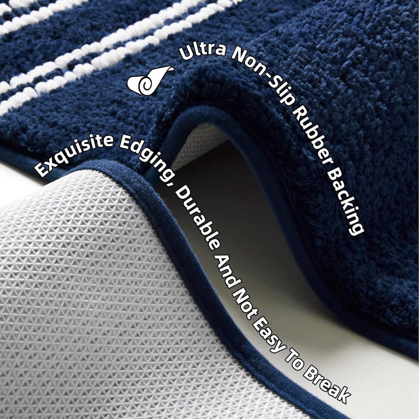 Bathroom Rugs 17x24 Extra Soft Absorbent Bath Mat Chenille Non Slip Shower Mat Rubber Backing Machine Washable Bath Mats for Bathroom Shaggy Blue Bath Rugs for Tub, Hallway