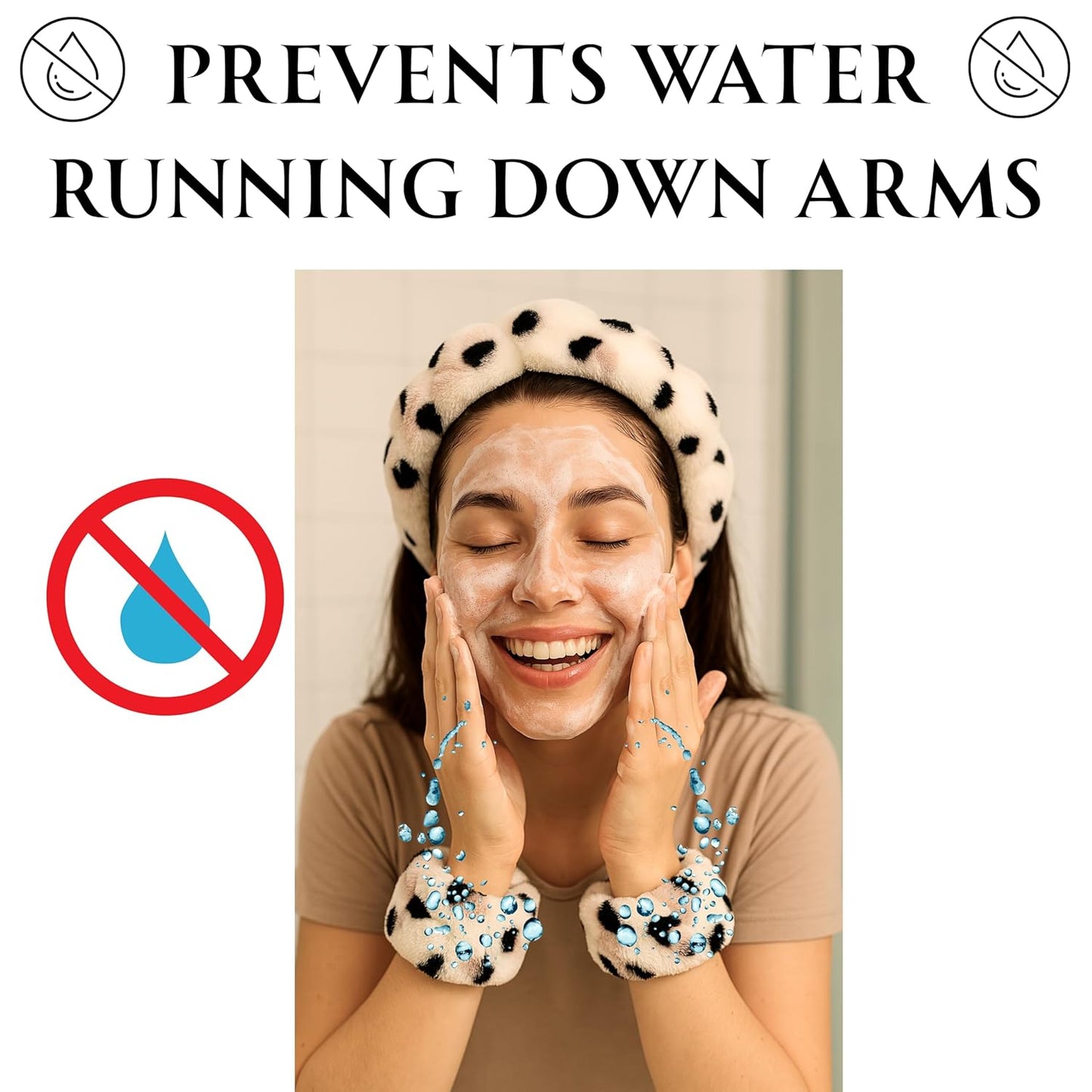 Spa Headband Wrist Band for washing face set Sponge Makeup Skincare Headband Wrist Towels Bubble Soft Terry Towel Cloth Hairband for Women Puffy Headwear Non Slip Thick Thin Hair Headwear (Leopard)