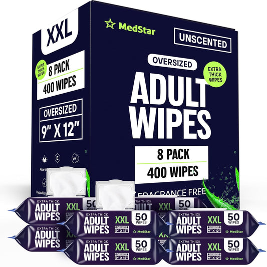 Adult Wipes Extra Large - Thicker Disposable Washcloths for Elderly Care & Shower Alternative - Fragrance-Free with Flip-To (8 Pack XXL)