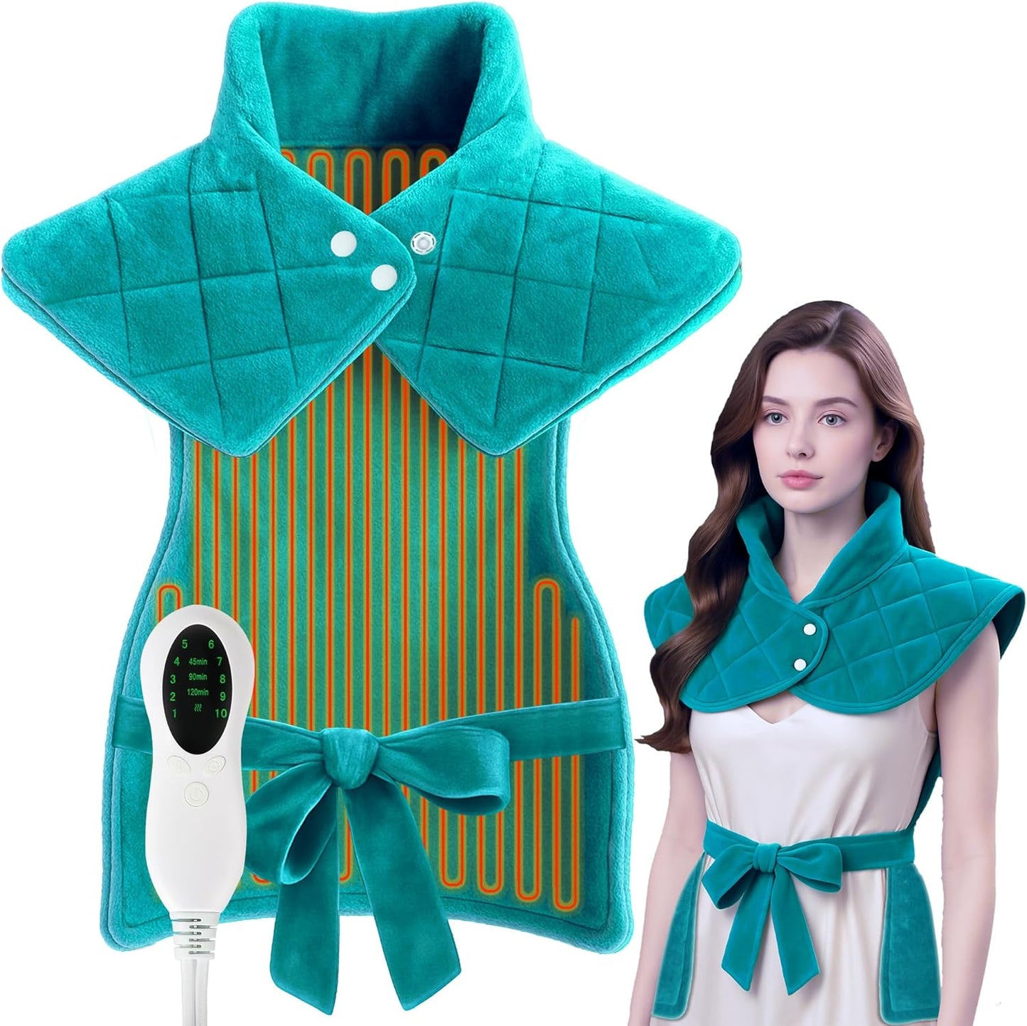 Weighted Heating Pad for Back Pain Relief,Holiday Gifts for Women Men Parents Wife,Heating Pad for Neck and Shoulders and Back,Machine Washable (Turquoise)